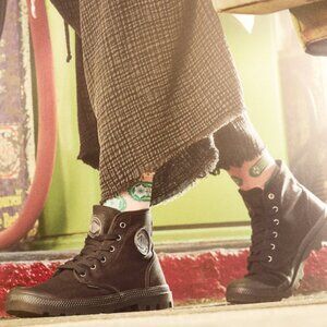 Palladium Depuis Baggy Black Canvas Shoe Boots‎ Moto Combat Men's size 10 NWOB